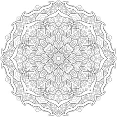 Black and White Intricate Zentangle Mandala Coloring Page – Detailed Hand-Drawn Pattern for Relaxation, Mindfulness, and Stress Relief
