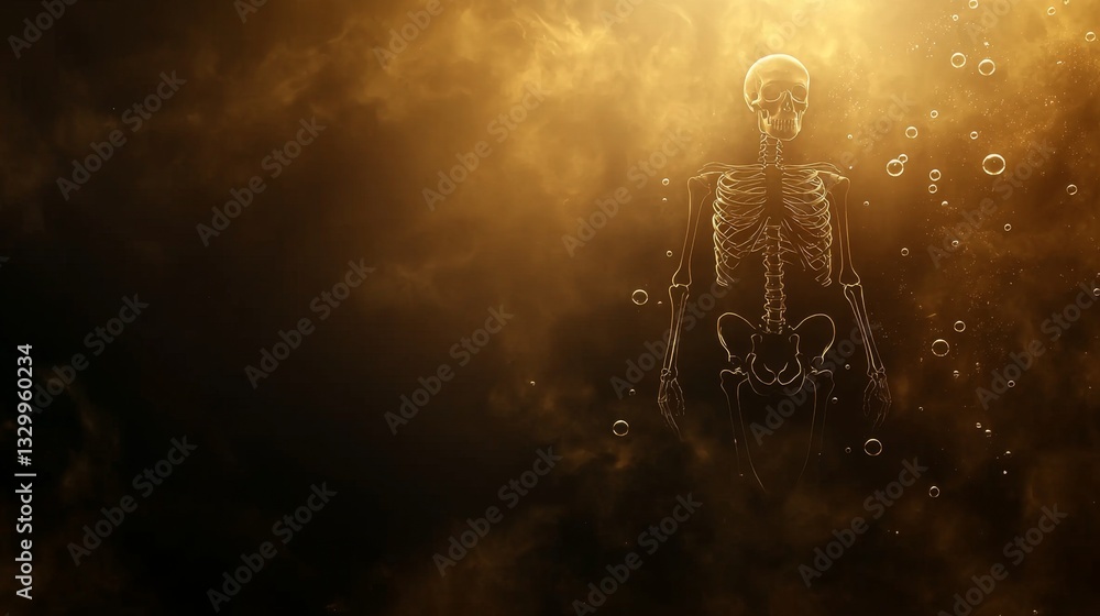 Wall mural this is an animated image in this image we can see a skeleton also there are bubbles and there is a 