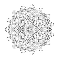 Vector Black and White Mandala Pattern. Intricate Spiritual Lace Tattoo with Islamic, Arabic, Indian, and Ottoman Influences. Zentangle inspired image to color.