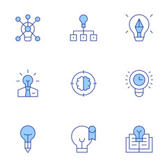 Creativity icons set. Line Duotone style, editable stroke. idea, lightbulb, viral, option, light bulb, creative, creativity