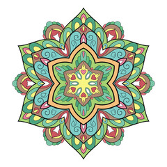 Colorful zentangle mandala. Vibrant Spiritual background with Moroccan, Islamic, Arabic, Indian, and Ottoman Influences. 