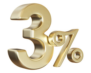 3 Percent Off Sale Golden Number Discount 3D Render