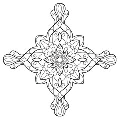Vector Black and White Mandala Pattern. Intricate Spiritual Lace Tattoo with Islamic, Arabic, Indian, and Ottoman Influences. Zentangle inspired image to color.