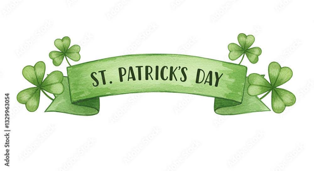 Poster st. patrick's day banner with shamrocks and green ribbon displays st. patrick's day message with sha