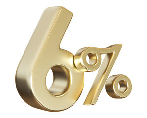 6 Percent Off Sale Golden Number Discount 3D Render