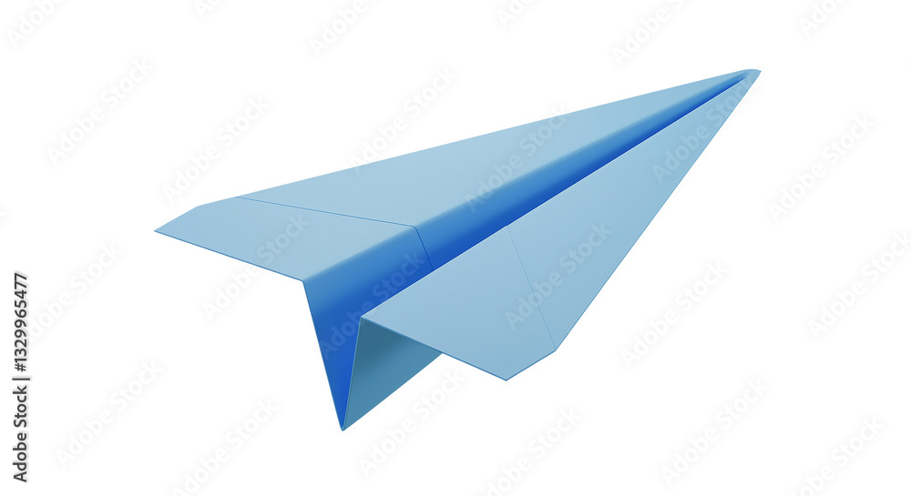 Poster paper airplane on black background representing a folded plane. light blue paper airplane with sharp