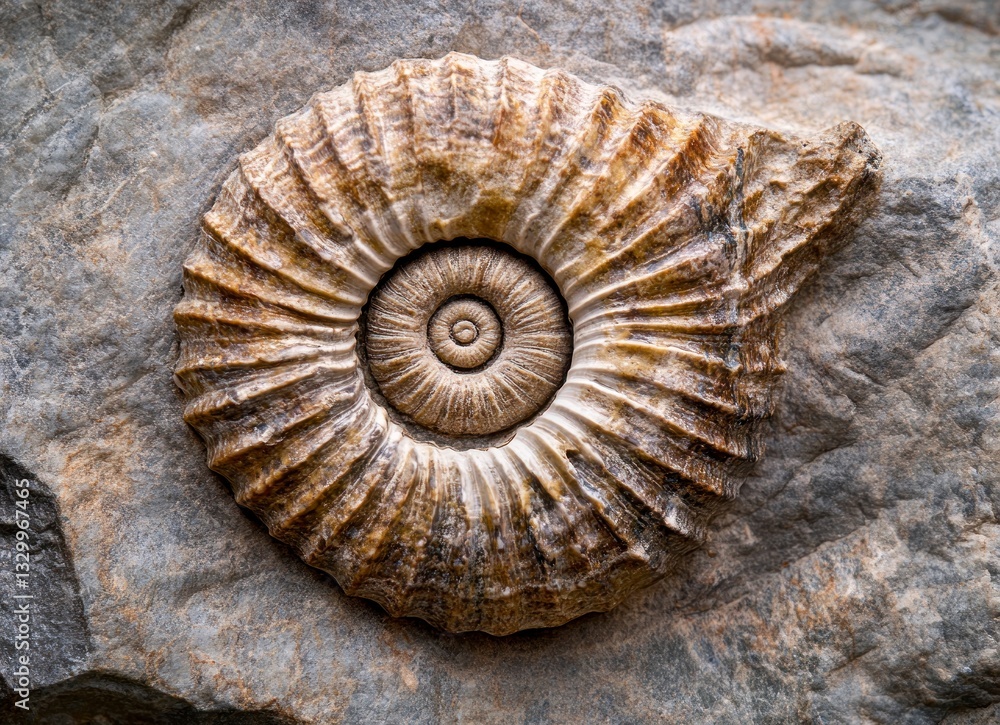 Poster close up of fossil embedded in stone - ancient geological specimen
