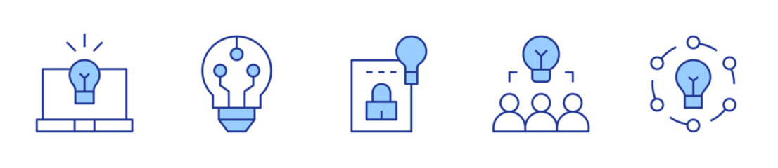 laptop, innovation, intellectual property, brainstorm, discover. Creativity Icon vector illustration. Line Duotone style. Editable stroke