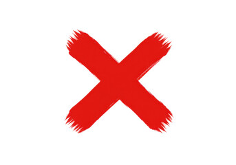 Striking rejection symbol with vibrant scarlet error mark and thick brushstrokes, created with minimalist graphic design on a white background