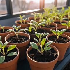 Various clay pots with plants