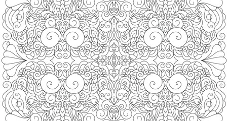 Vector Black and White Mandala Pattern. Vibrant Spiritual Lace Tattoo with Islamic, Arabic, Indian, and Ottoman Influences. Zentangle inspired image to color.