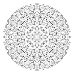 Spiritual Mandala Ornament in Zentangle Style – Black and White Mehendi Coloring Page