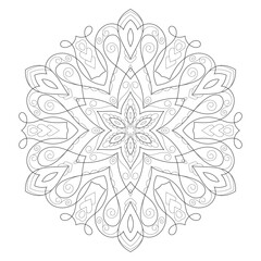 Spiritual Mandala Ornament in Zentangle Style – Black and White Mehendi Coloring Page