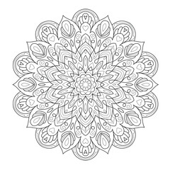 Spiritual Mandala Ornament in Zentangle Style – Black and White Mehendi Coloring Page