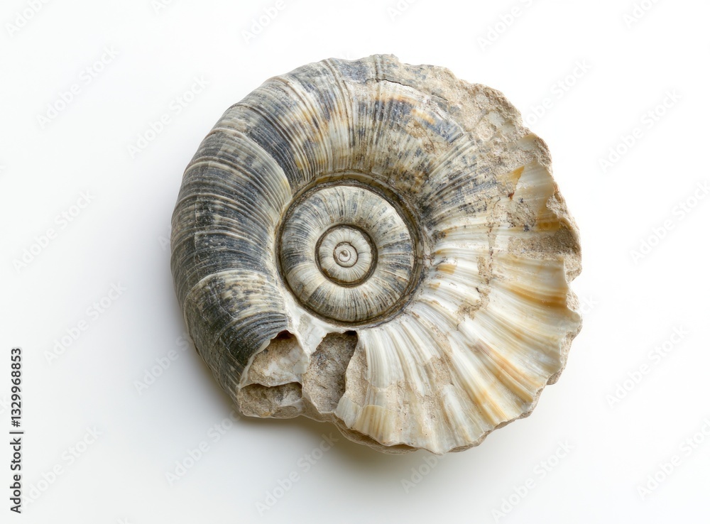 Poster fossil ammonite shell close-up with intricate spiral pattern and texture