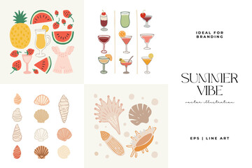 Abstract childlike summer vibe posters template. Modern trendy minimal style. Hand drawn Rounded design for wallpaper, wall decor, print, postcard, cover, template, banner.