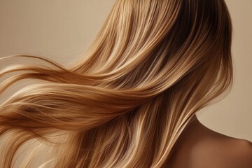 Long blond hair flowing in the wind: back view of a woman with healthy, shiny hair