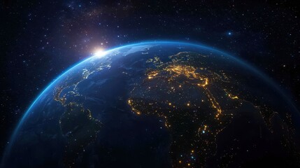 Earth at Night: A Satellite View of Illuminated Urban Areas and a Digital Communication Network
