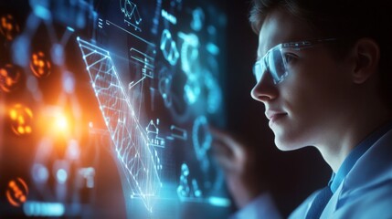 Male Doctor Using Futuristic Medical Hologram Interface