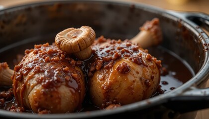 Delicious Glazed Chicken Legs in a Rich Brown Sauce with Toasted Nuts