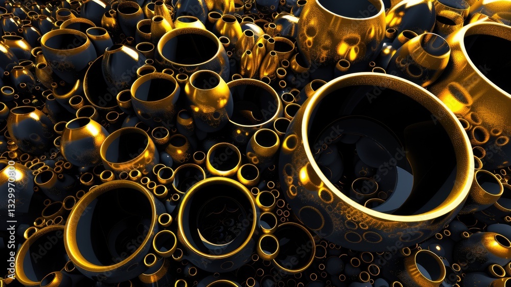 Poster abstract black and gold color light in circle shapes scatter around express colorful design. round f