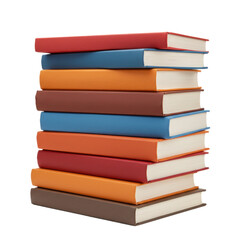 Fototapeta premium Colorful stack of hardcover books with vibrant spines, captured in photorealistic detail with clean white background and studio lighting