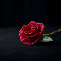 Single Red Rose on Black Velvet