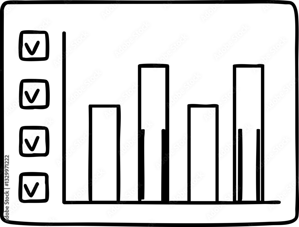 Aufkleber a simple bar chart illustration with checkboxes, depicting data trends and status, suitable for anal