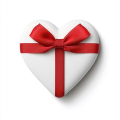 White Heart Gift Box with Red Ribbon and Bow