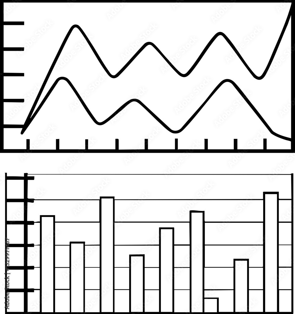 Aufkleber a black-and-white illustration of a line graph and a bar chart, representing data trends and compari