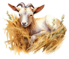 Obraz premium PNG Watercolor goat sleeping animal livestock cartoon.