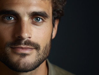 Fototapeta premium Man portrait close up, handsome male portrait close up