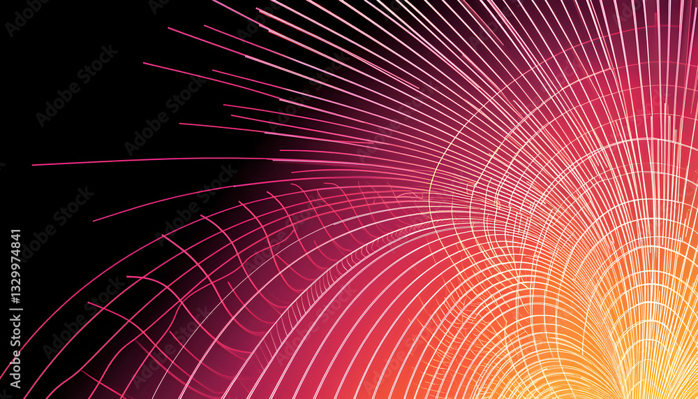 Poster abstract light rays and grid glowing with red and orange colors