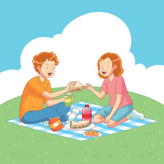 hand drawn picnic with girlfriend