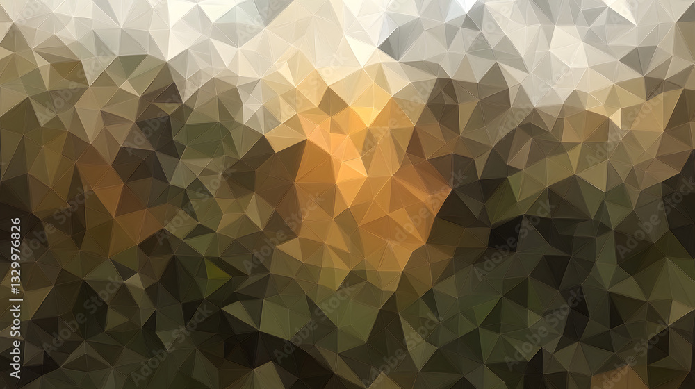 Poster enchanting forest scene bathed in bright light featuring polygon pattern backgrounds in digital medi