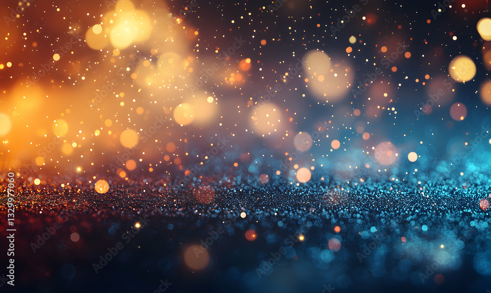 Poster abstract glittering particles background with bokeh lights and festive mood