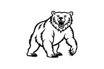 A line art vector illustration of a grizzly bear standing on its hind legs