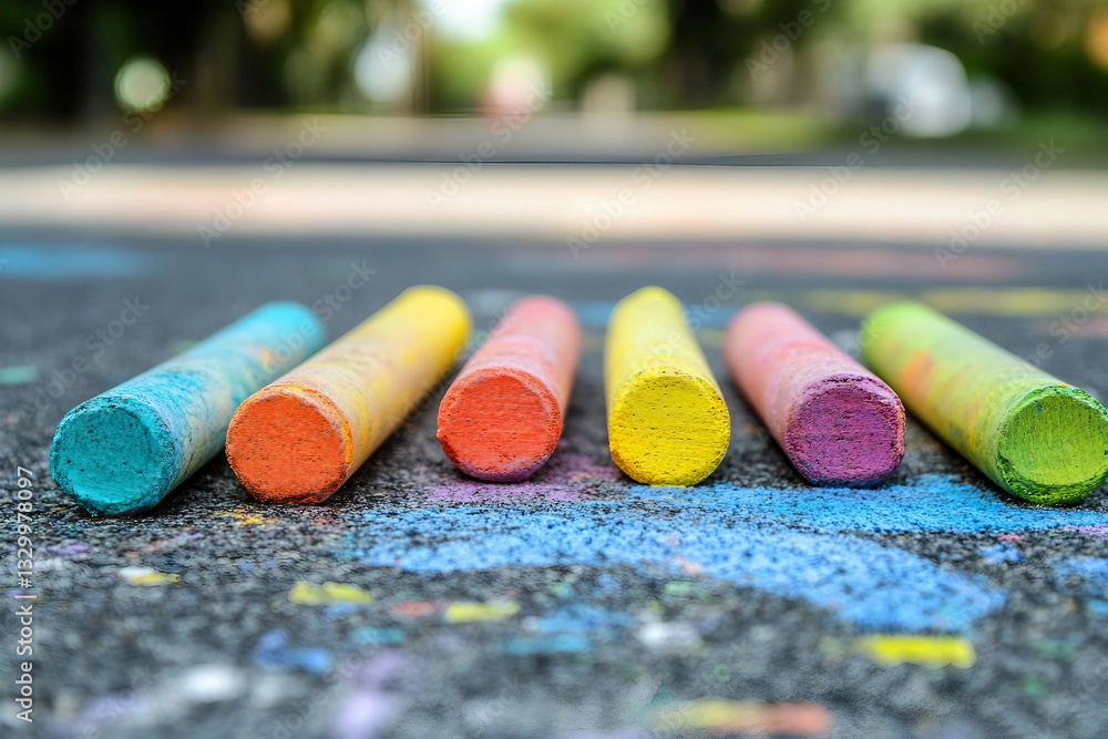 Poster generative ai image of child drawing with colorful chalk
