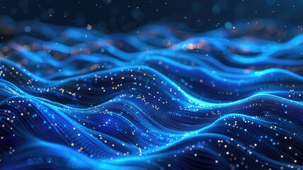 Abstract picture micro light sparkling particle represent data flow. Vivid flowing wave with high tech texture, create digital effect scene perfect for energetic and fantasy wallpaper design. AIG53.