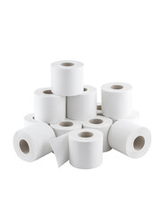 Several rolls of toilet paper on a white background. Vertical photo