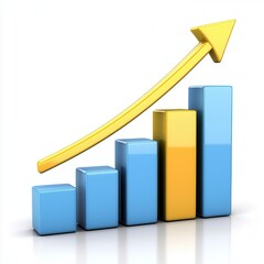 Growth Chart with Rising Bars and Upward Arrow Representing Financial Success and Progress