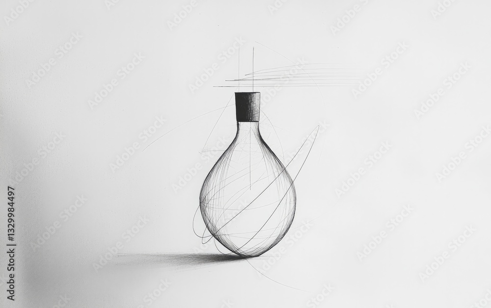 Poster a round bottom flask sketch on white background