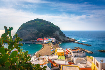 Ischia Island, Sant Angelo village, beach and islet. Campania, Italy.