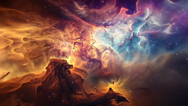 Farbige Gasnebel und Sternhaufen in einer entfernten Galaxie