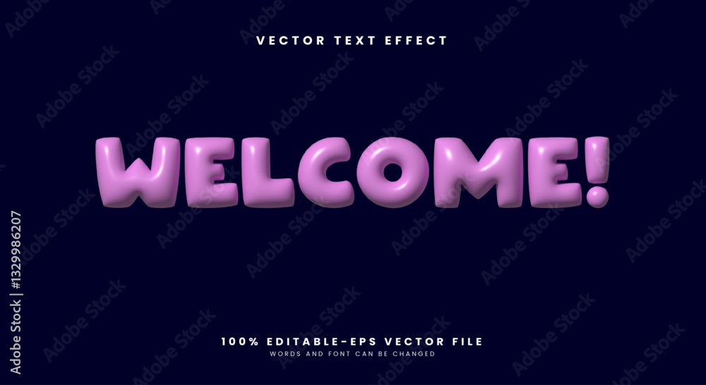 Poster welcome 3d inflated editable text effect template suitable for cute style