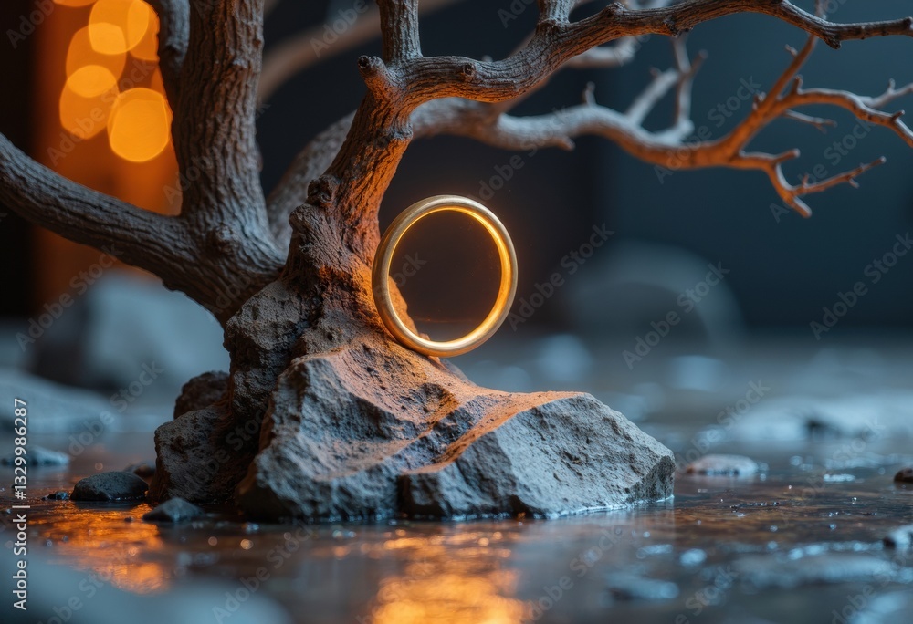 Poster a glowing ring encircles a tree trunk, creating a mystical atmosphere