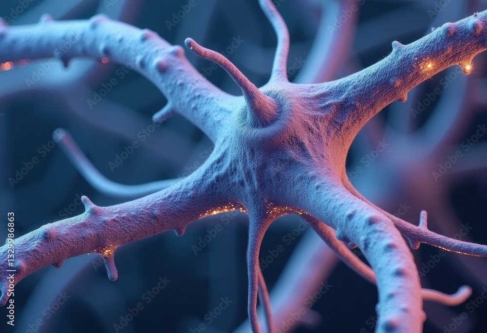 Poster close-up view of a neuron showcasing intricate details and vibrant colors