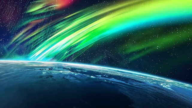 Nordlichter leuchten &uuml;ber der Erde mit fantastischen Farben