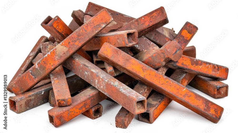 Aufkleber pile of rusty metal rods. the rods are stacked on top of each other, and they are all different size