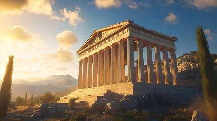 Fototapeta premium Parthenons towering columns bathed in golden hues of sunset image